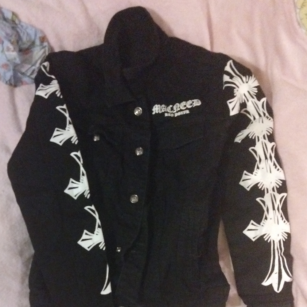 Black Jean Jacket with White Design